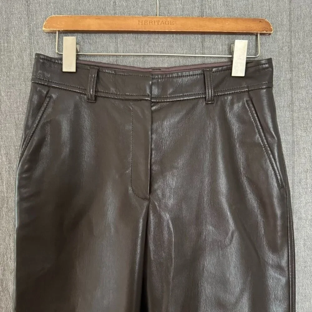 Aritzia Babaton Coffee Bean Faux Leather Straight Leg Command Pant Trouser